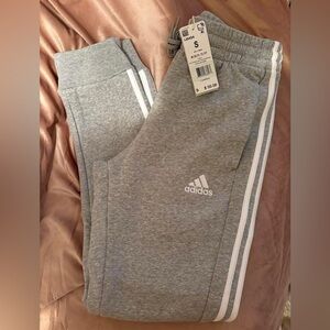 Adidas Mens Gray Joggers with White Stripes